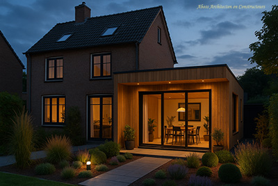 Moderne uitbouw met grote glaspartijen